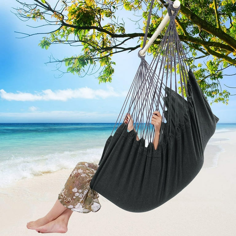 Hammock Chair Hanging Swing Foot Rest Cushions Suspension  Included,collapsible Metal Spreader Bar For Durability Easy Storage Soft  Cotton Woven Hanging Chair Side Pocket - Temu United Arab Emirates