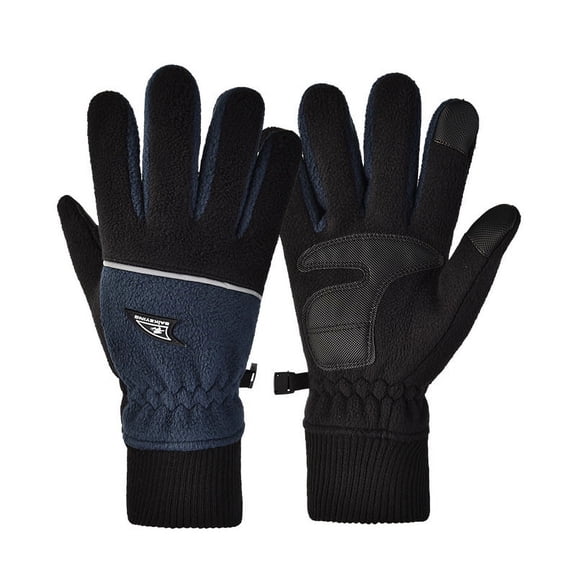 Cycling Gloves Autumn And Winter Men's Outdoor Sports Skiing Windproof Cold Thick Polar Fleece Touch Screen Gloves Non-slip Warm Blue