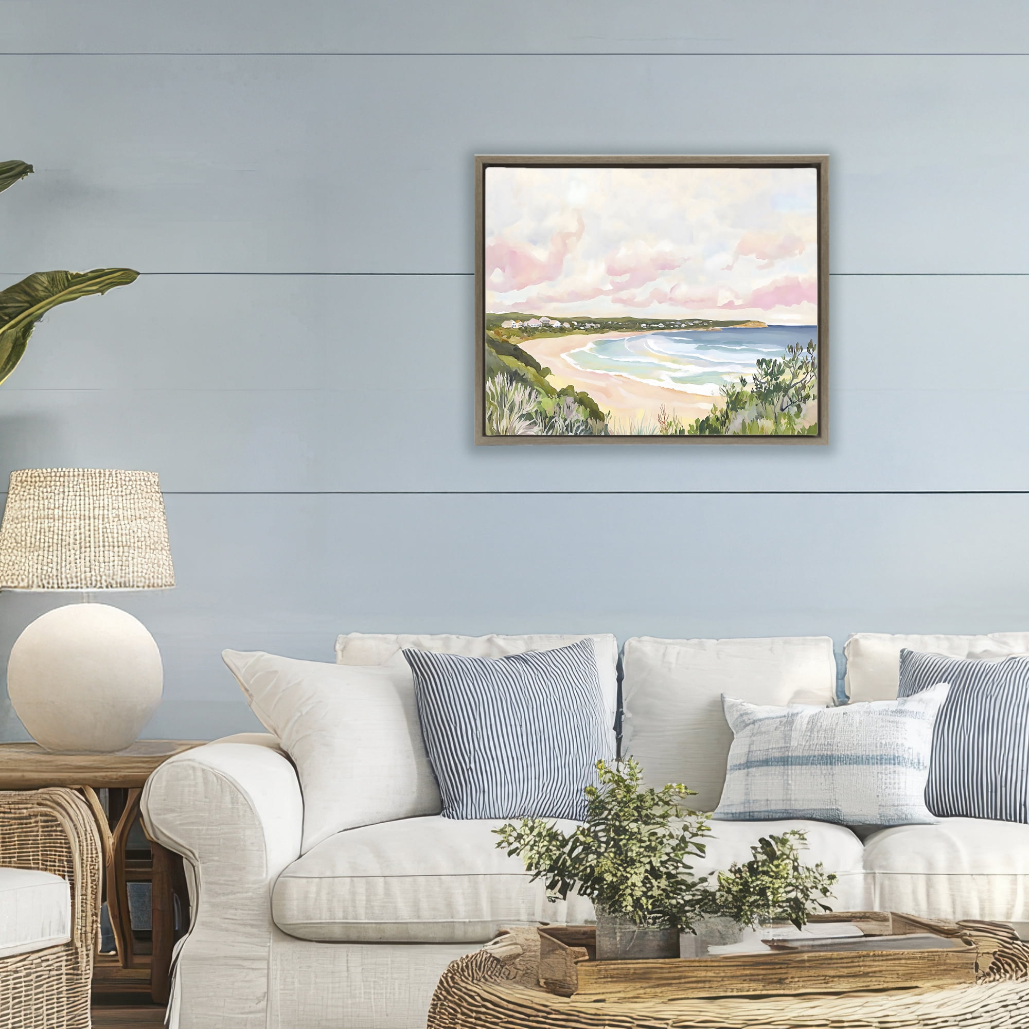 Stupell Industries Serene Sunset Beach Panorama Brown Framed Floater Canvas Wall Art, design by The Prints Vibe