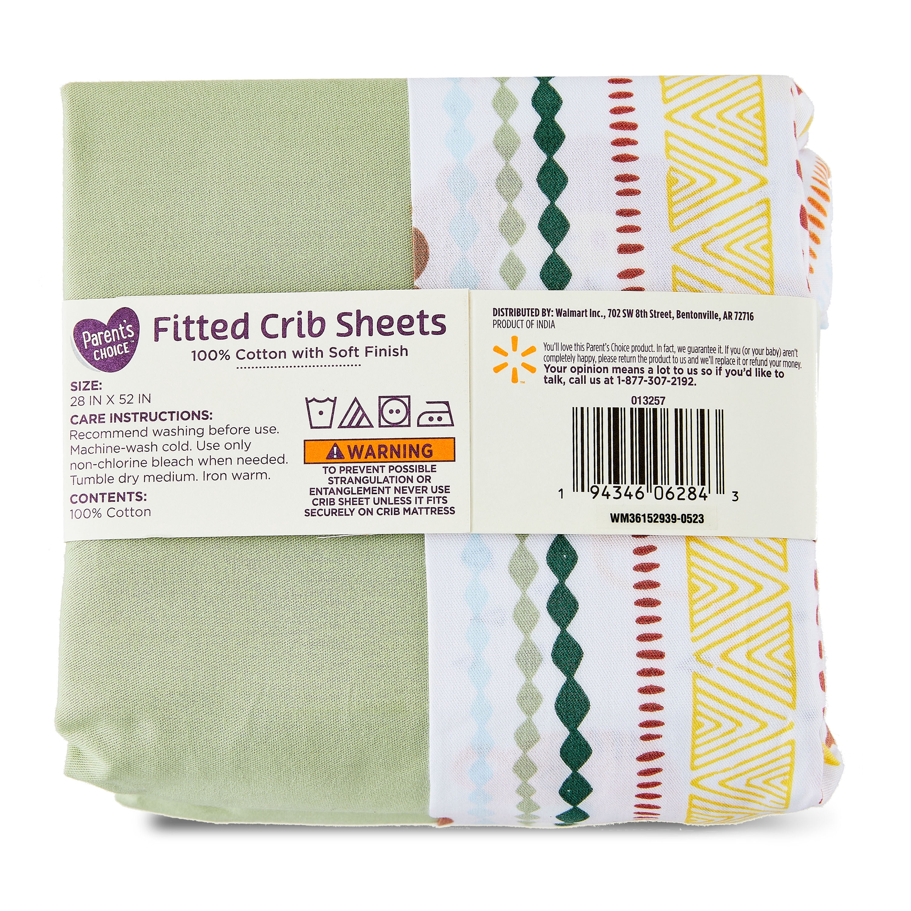 Parent's Choice Cotton Fitted Crib Sheets for Baby Boys and Girls, Jungle, 2-Pack