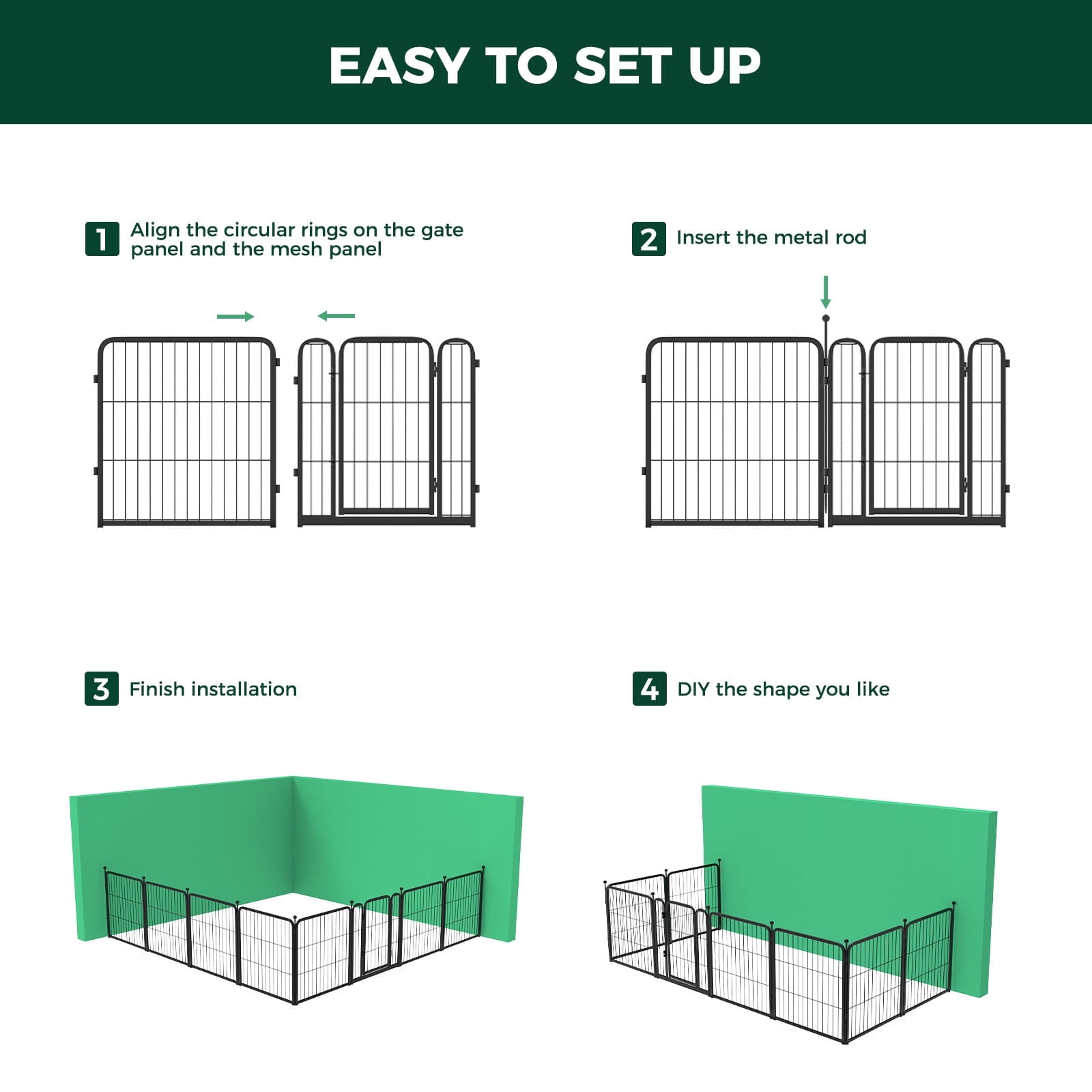 FXW Aster Dog Playpen Designed for Courtyard, RV Camping, 24" 16 Panels for Small Dogs, Black