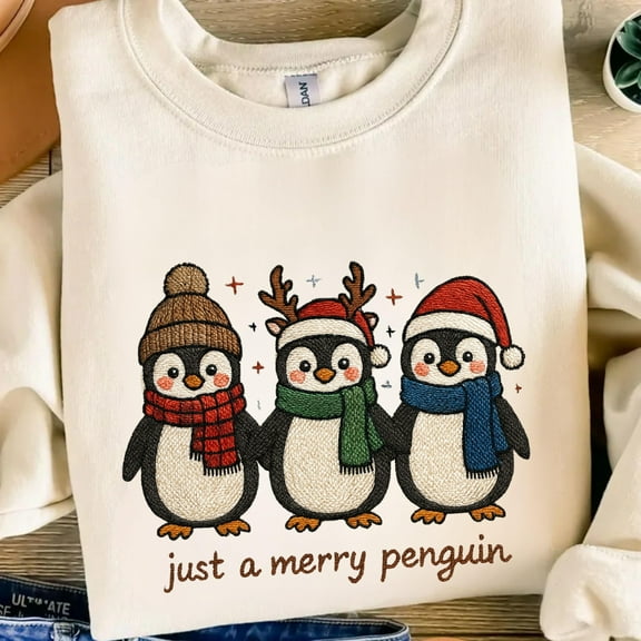 Christmas Penguin Embroidery File Winter Holiday Embroidery Pattern Cute Penguin Family Design Festive Stitch Digital File For Sewing