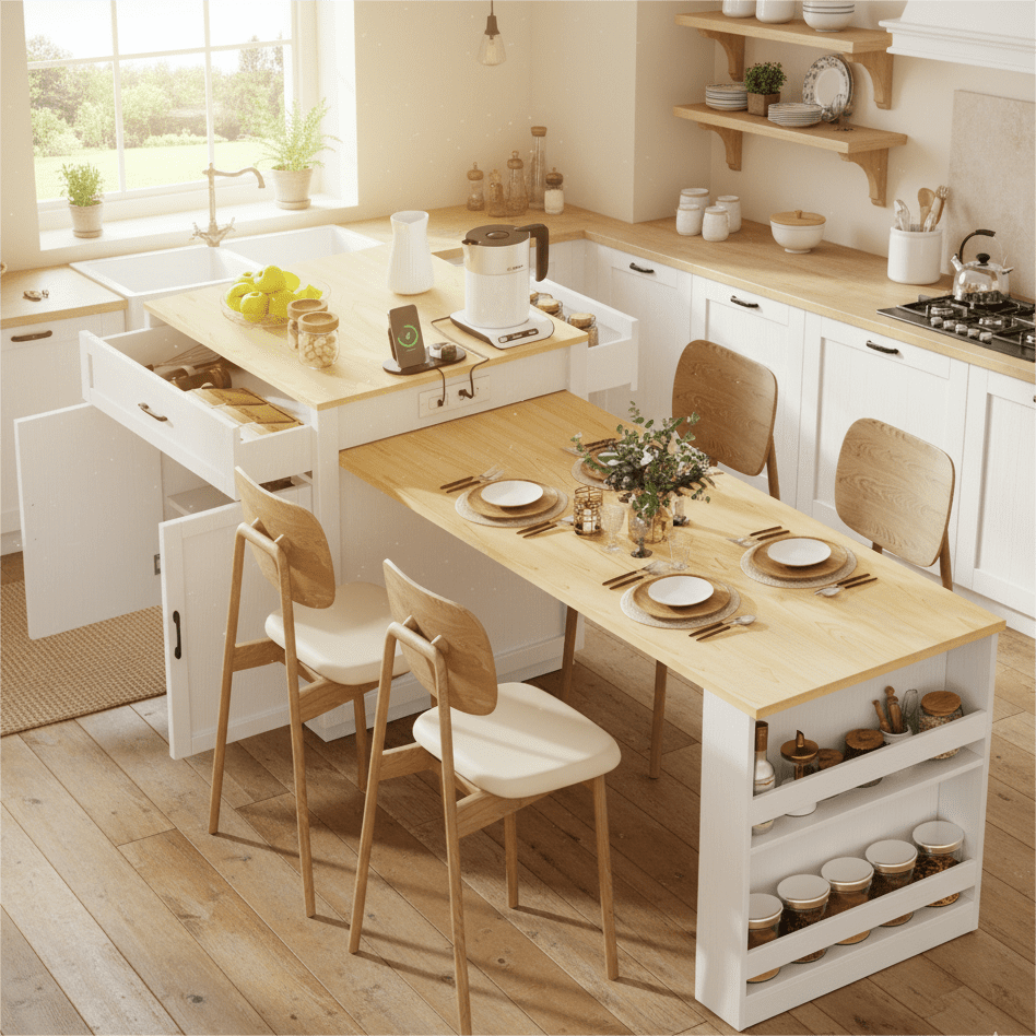 Homy Casa Rolling Kitchen Island with Pull-Out Table and Two-Tone
