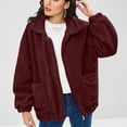 thumbnail image 2 of Fesfesfes Women Flannel Jacket Plush Top Solid Color Loose Versatile Pocket Coat Long Sleeve Hooded Casual Coat/Jacket, 2 of 9