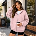 thumbnail image 3 of Dweltoz Zip Up Hoodies for Women Oversized Casual Sweatshirts Cute Full Zip Cozy Jackets with Pockets Fall Winter Long Sleeve Hooded Clothes,Light pink L, 3 of 6