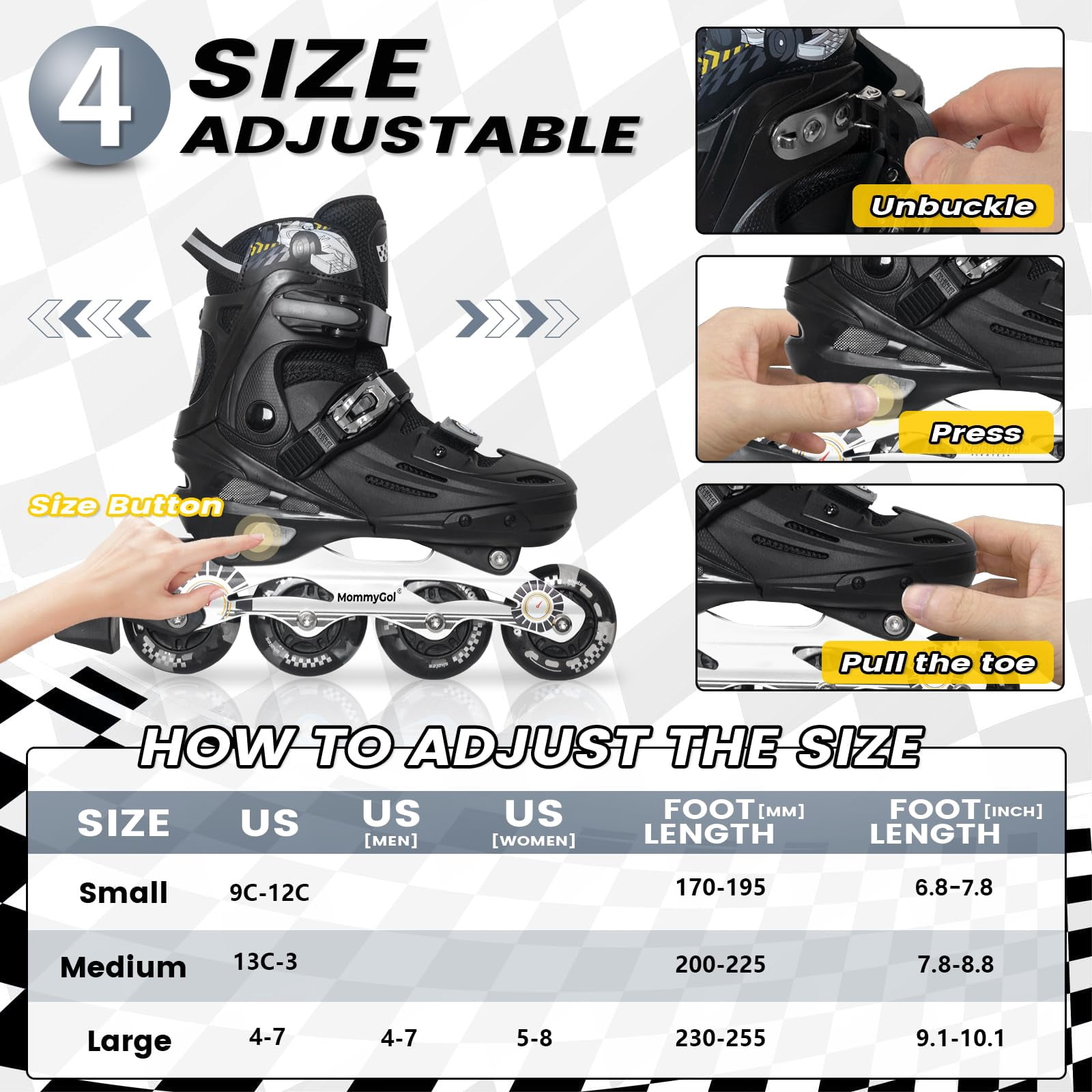 MammyGol Inline Skates for Boys and Girls Youth, 4 Size Adjustable Roller Skates with PU Flashing Whees Inline Skates High Performance for Kids Age 8-12 Silver