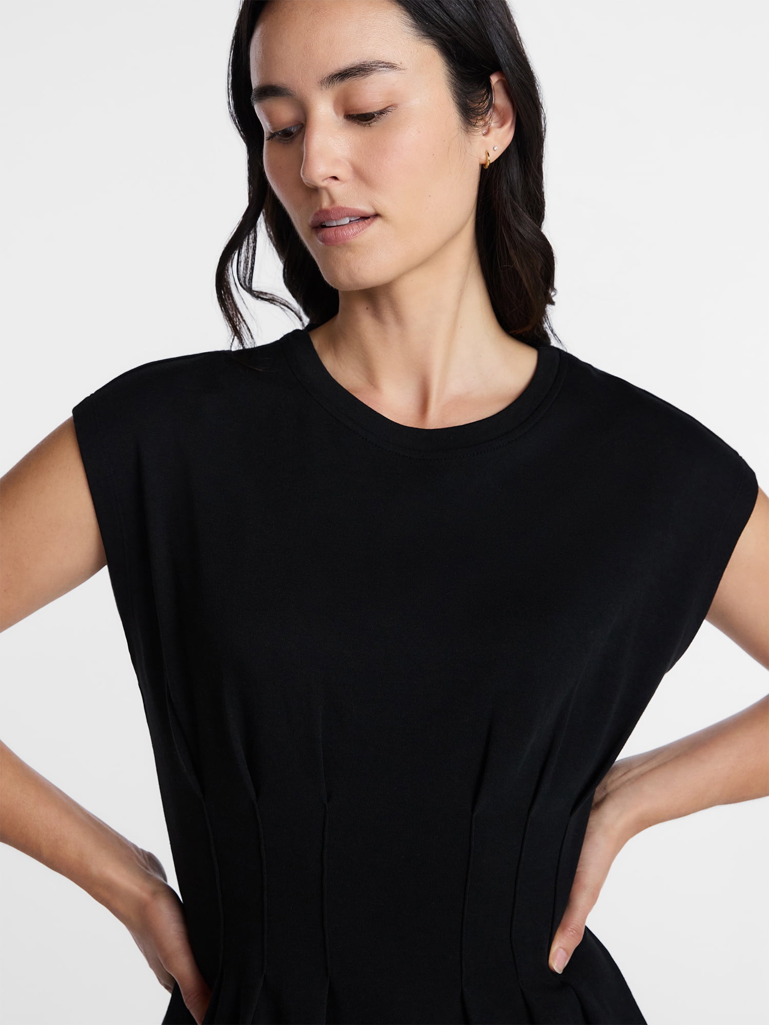 Time and Tru Women's Pleated Waist Cotton Mini Dress, Sizes XS-XXXL