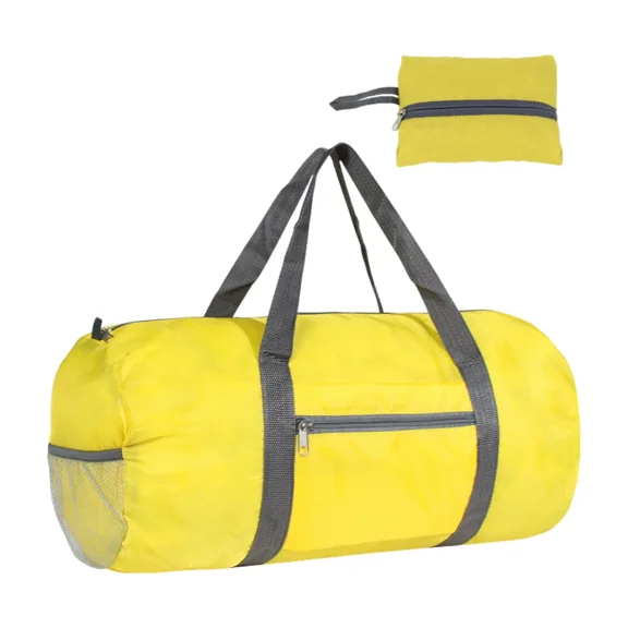 Round Barrel Bag Foldable Lightweight Packaway Sports Gym Duffle Holdall,Yellow
