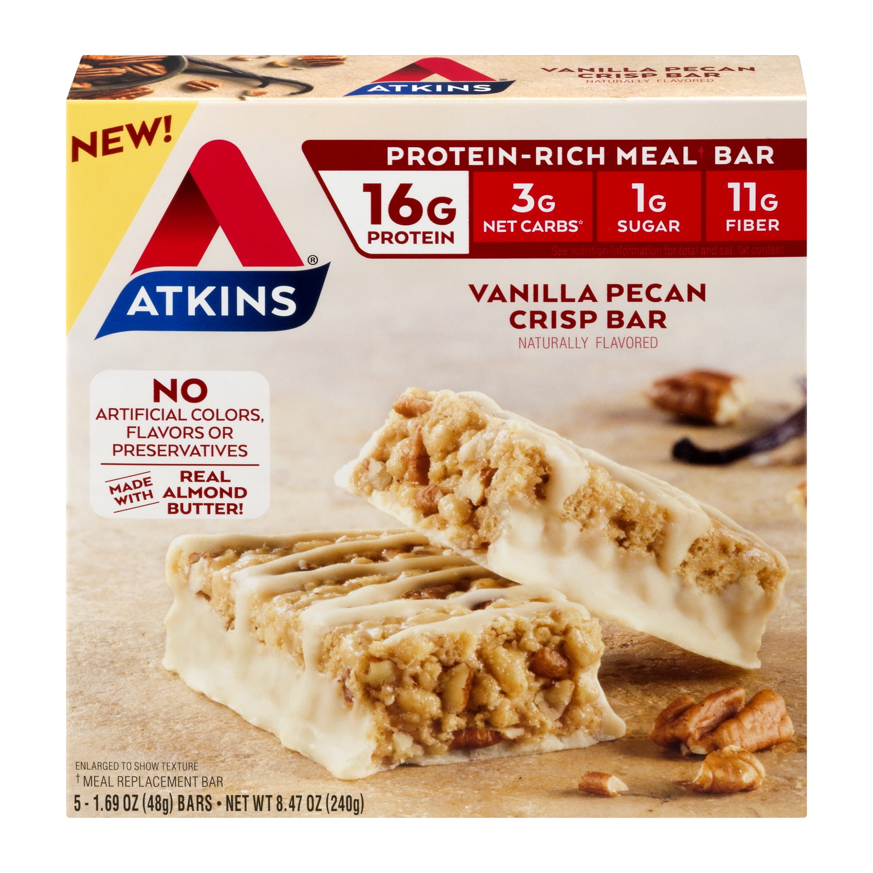 Atkins ProteinRich Meal Bar, Vanilla Pecan Crisp, Keto Friendly, 5