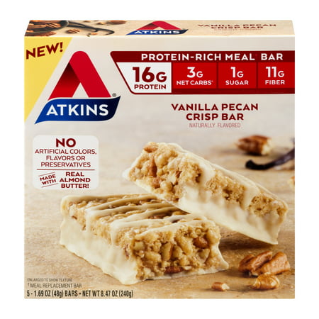 Atkins Vanilla Pecan Crisp Bar, 1.69oz, 5-pack (Meal (Best Meal Replacement Bars For Weight Loss)