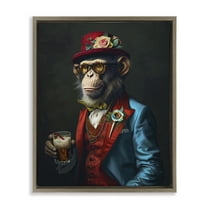 Stupell Industries Monkey with Fancy Outfit Animals & Insects Painting Brown Floater Framed Canvas Art Print Wall Art, 17 x 21
