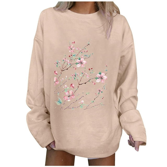 CEHVOM T-shirt Blouse à Manches Longues Col Rond Imprimé Décontracté pour Femmes