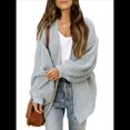 thumbnail image 3 of Chaqueta de Punto Extragrande de Larga con Abertura Frontal y Bolsillos para Mujer, Estilo 2025 Gris L, 3 of 8