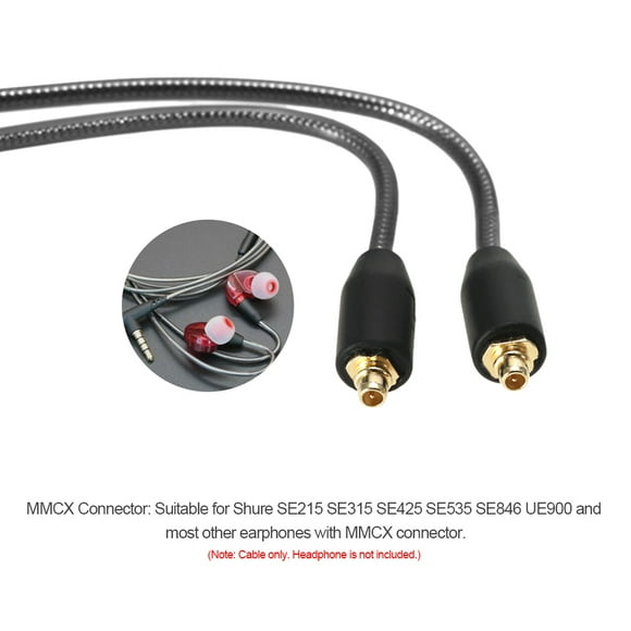3.5mm Wired Earphones Cable Detachable Replacement Headphone Cord w/ Microphone MMCX Connector for Shure SE215 SE315 SE425 SE535 SE846 UE900 Headphones Grey