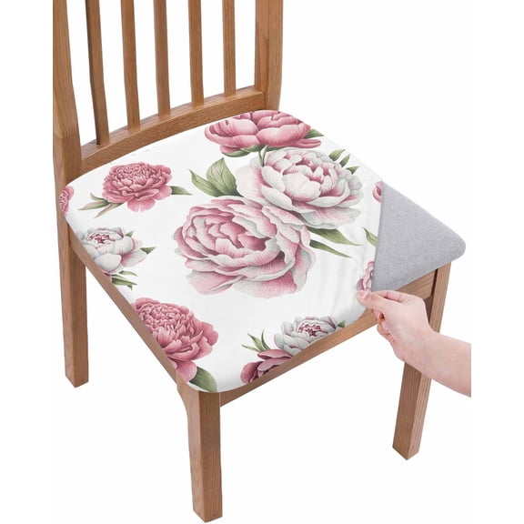 Pink Floral Chair Seat Covers for Dining Room Stretch Chair Seat Covers Set of 4, Spring Summer Modern Flower Leaf Chair Seat Protector Cushion Slipcovers for Kitchen Restaurant Office