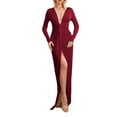 thumbnail image 3 of Yunliwuli Women's Twist Front Party Dress Long Sleeve Deep V Neck Bodycon Midi Dress Evening Gown, 3 of 7