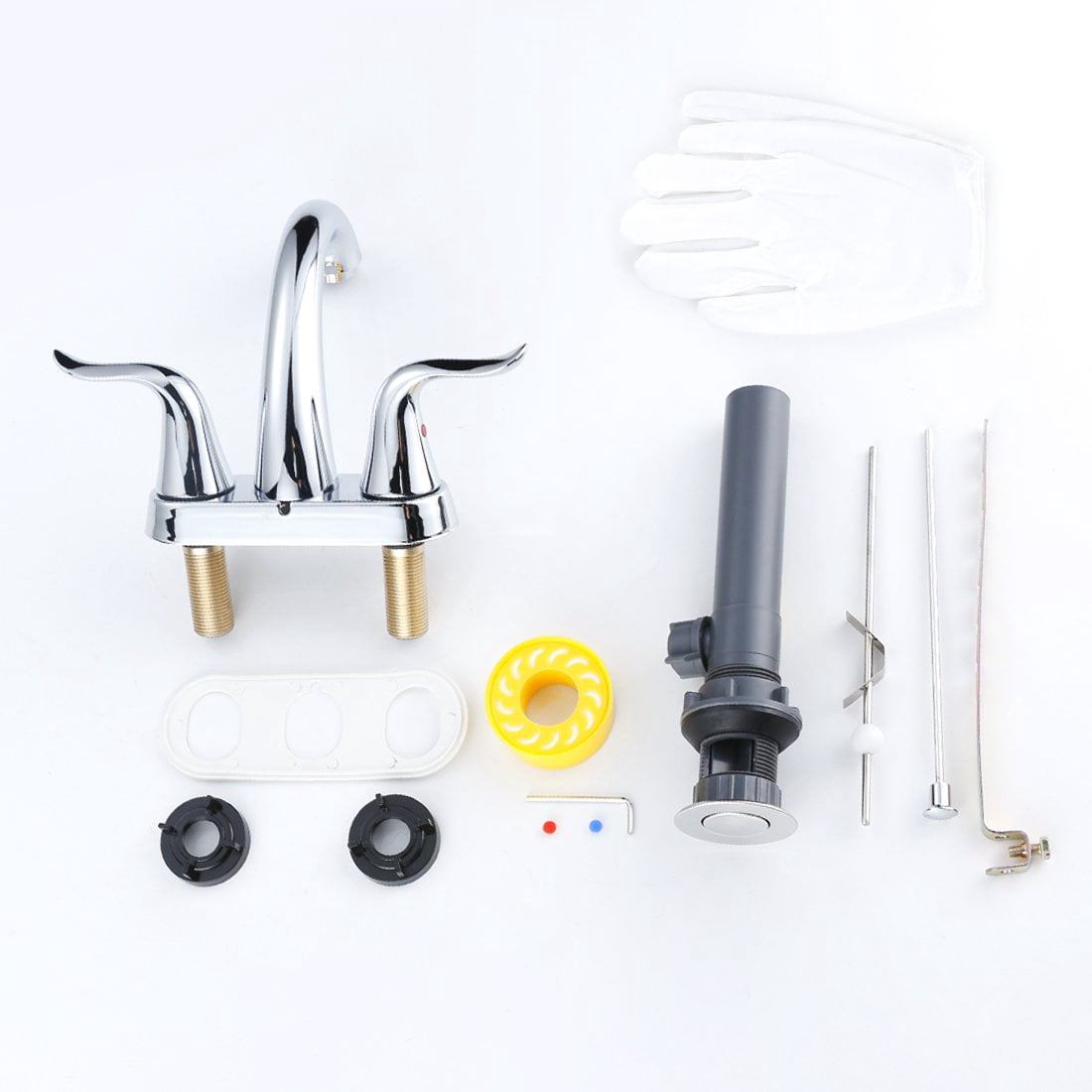 WOWOW 4 inch Bathroom Faucet 2 Handle Faucet for Bathroom Sink 3 hole Stainless Steel Faucet with Drain, Chrome