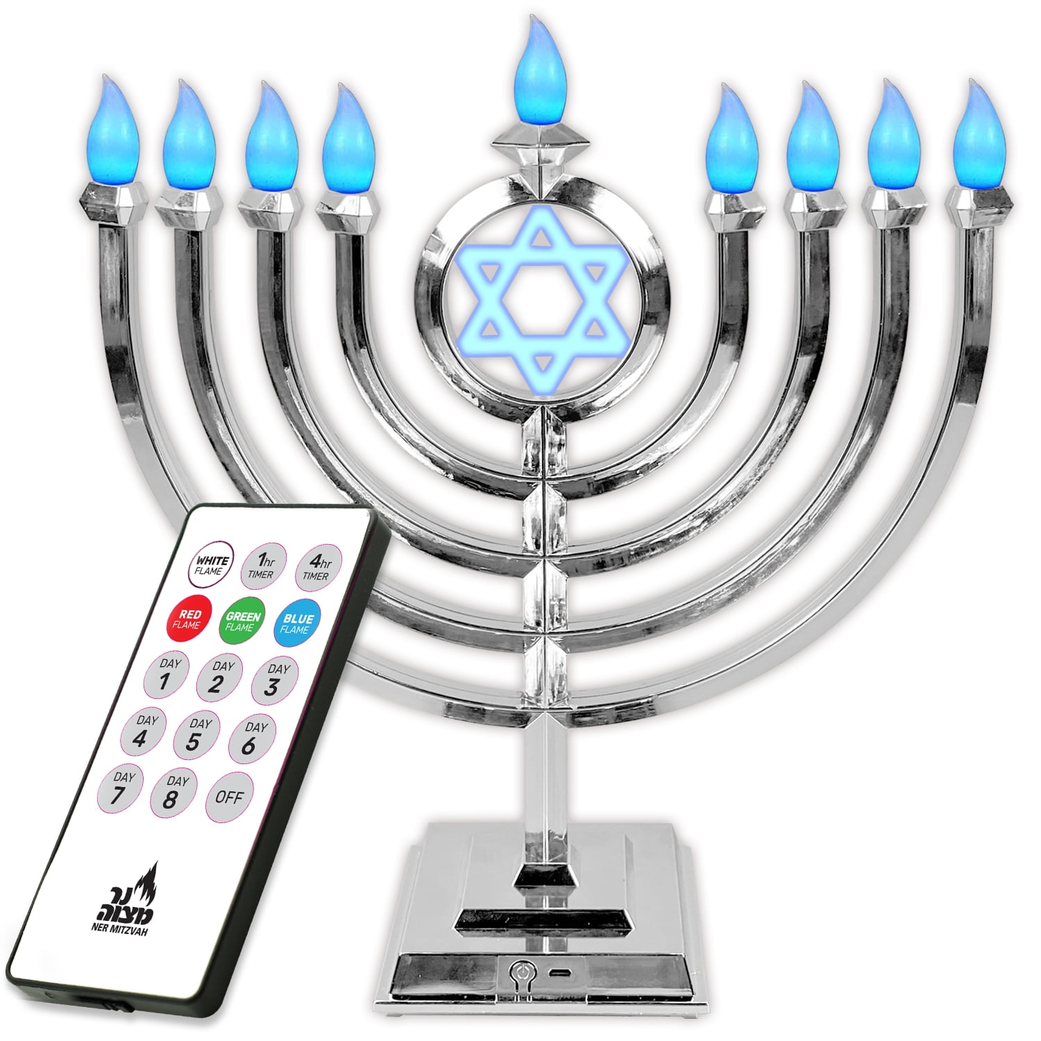 Ner Mitzvah, 12.5" LED Electric Hannukkah Menorah - Star Of David