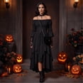thumbnail image 3 of Gothic Renaissance Dress, Off Shoulder Tiered Dress, Lace Up Corset Waist Dress, Renaissance Dress Women Medieval Costume Victorian Dresses Peasant Gothic Fairy Witch Wedding Under Dress, Black L, 3 of 6