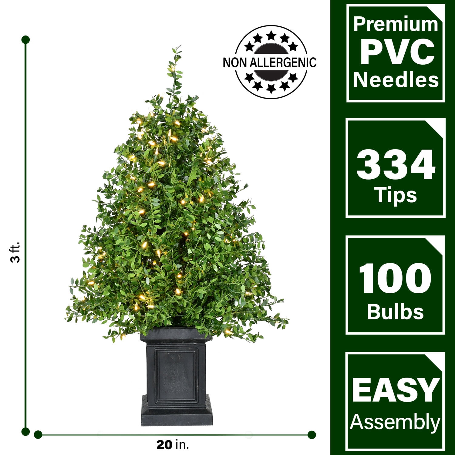 Fraser Hill Farm Set of 2 Boxwood Tree in Black Pot, 36 Inches Tall | Great Outdoor Holiday Decor | Faux Tree with Warm White LED Lights | FFBXPT036-5GR1/S2