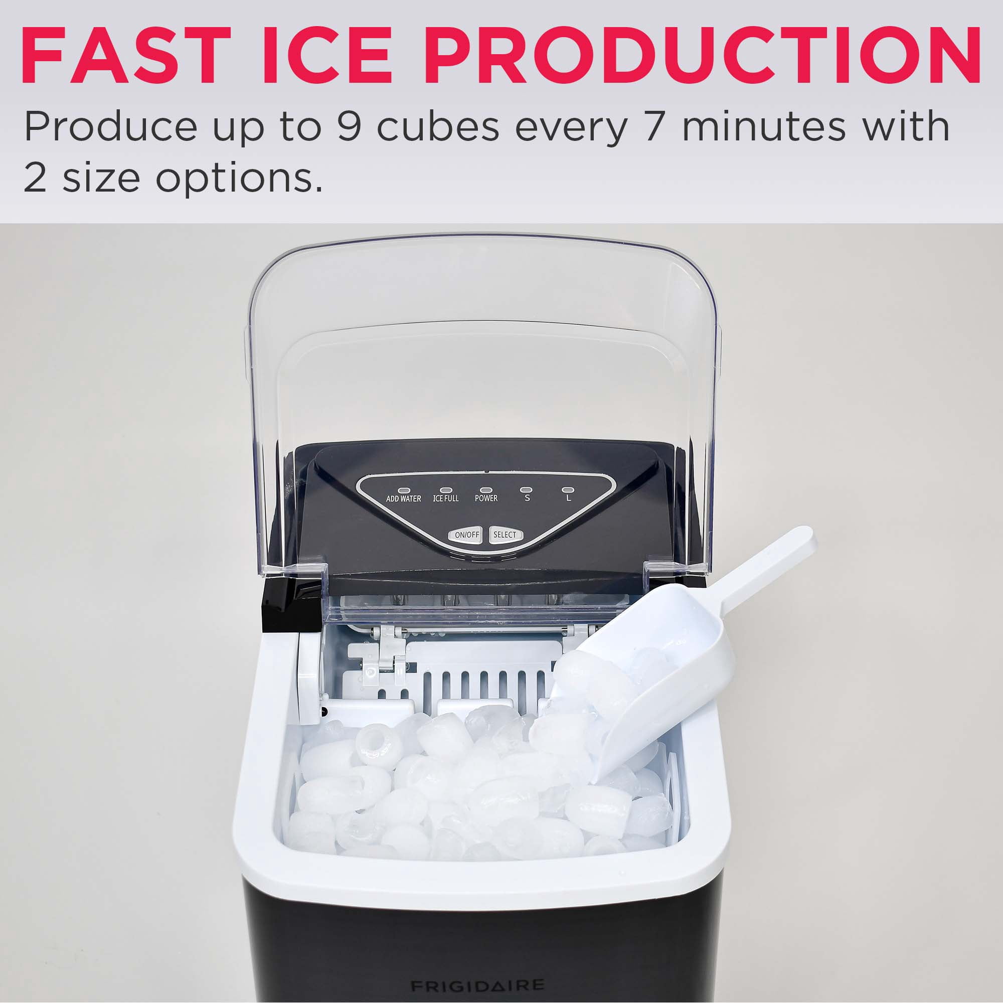 Frigidaire 26 Lbs. Countertop Ice Maker, Bullet Shaped Ice, Black Stainless Steel