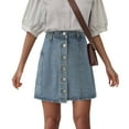 thumbnail image 2 of vigerkar Women's Denim Skirts Summer Casual A-Line Short Button Down Jean Skirts 2025 Blue, 5XL, 2 of 9