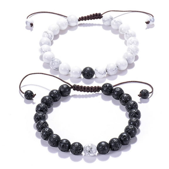 COOPHYA 2Pcs Set Distance Matching Bracelets for Couples Natural Stone Beaded Bracelet in
