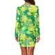 thumbnail image 3 of Conjunto de bikini triangular floral sin mangas para mujer INSPIRE CHIC de 3 piezas, traje de baño con cubierta de manga larga y vestido arrugado de malla, color amarillo y verde, talla X-Large, 3 of 6