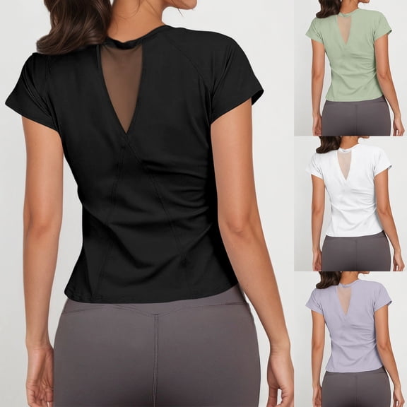 Gaexia Women's Summer Short Sleeve Yoga Fitness Top Breathable Wicking Stretch Lightweight Comfortable Running Training Workout Gym Slim Fit Performance Activewear (White,S)