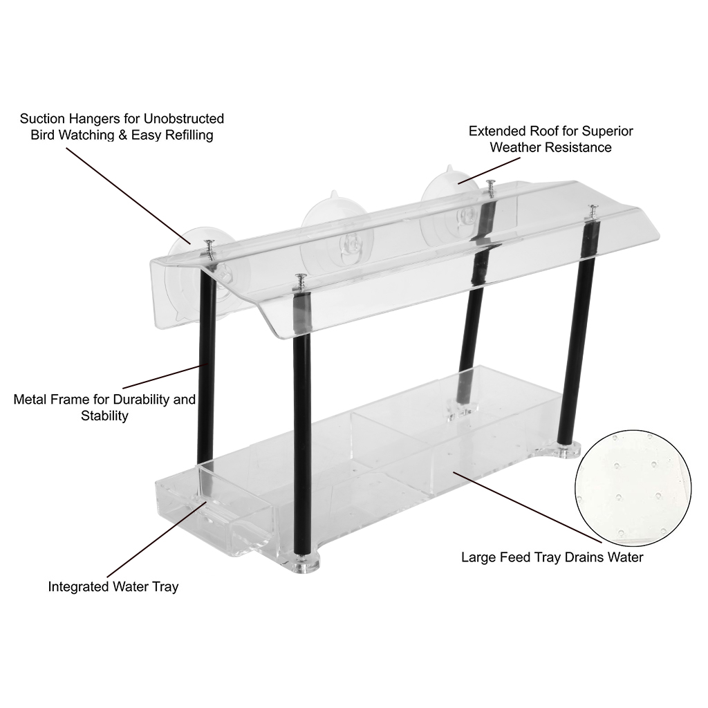 Sinyiin Window Acrylic Bird Feeder House Strong Suction Cups Clear See Through Large Bird Feeder for Outside Best Gift Idea