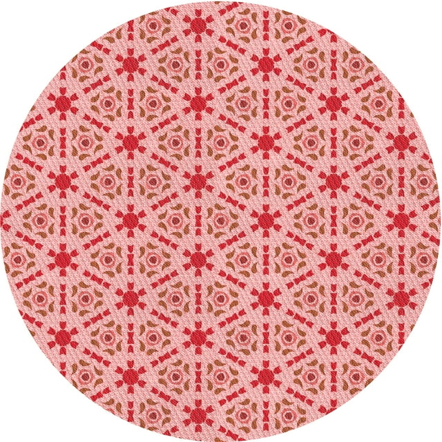 Ahgly Company Tapis d'Intérieur Rond Lavable en Machine Rose Pastel Transitionnel, 5 Pieds Rond