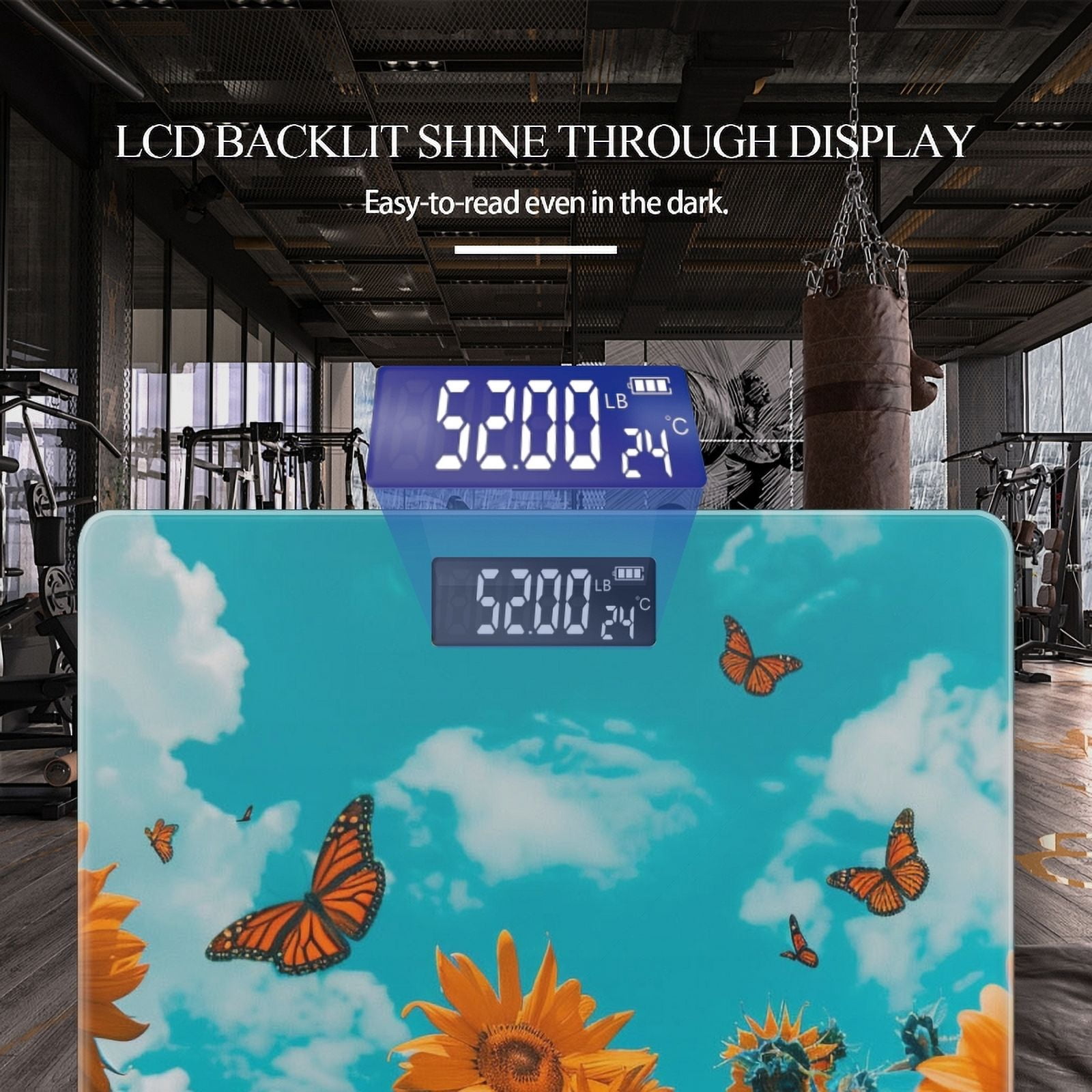 Bathroom Scale, Highly Accurate Digital Body Scale,Precisely Measures Weight up to 400 lbs-Sunflowers And Butterflies In The Sky With Blue Sky