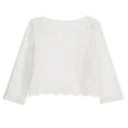 thumbnail image 5 of APEXFWDT Women's Lace Cardigan Open Front Short Shrug Elegant Sheer Floral Cropped Bolero Tops Ruffle Collar 3/4 Sleeve Cardigan, 5 of 7