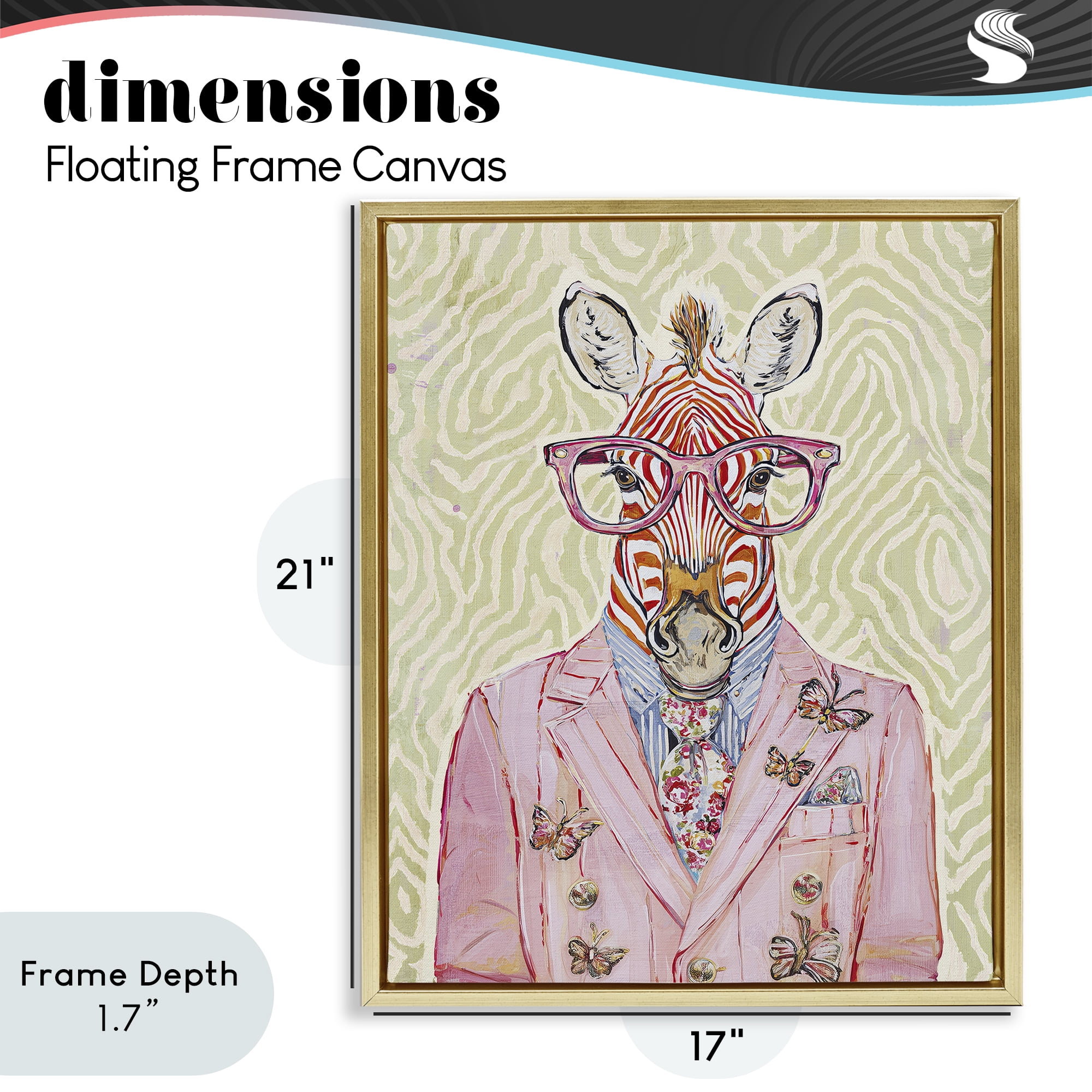 Stupell Industries Pink Zebra over Green Gold Framed Floater Canvas Wall Art, design by Svetlana Aleynikova