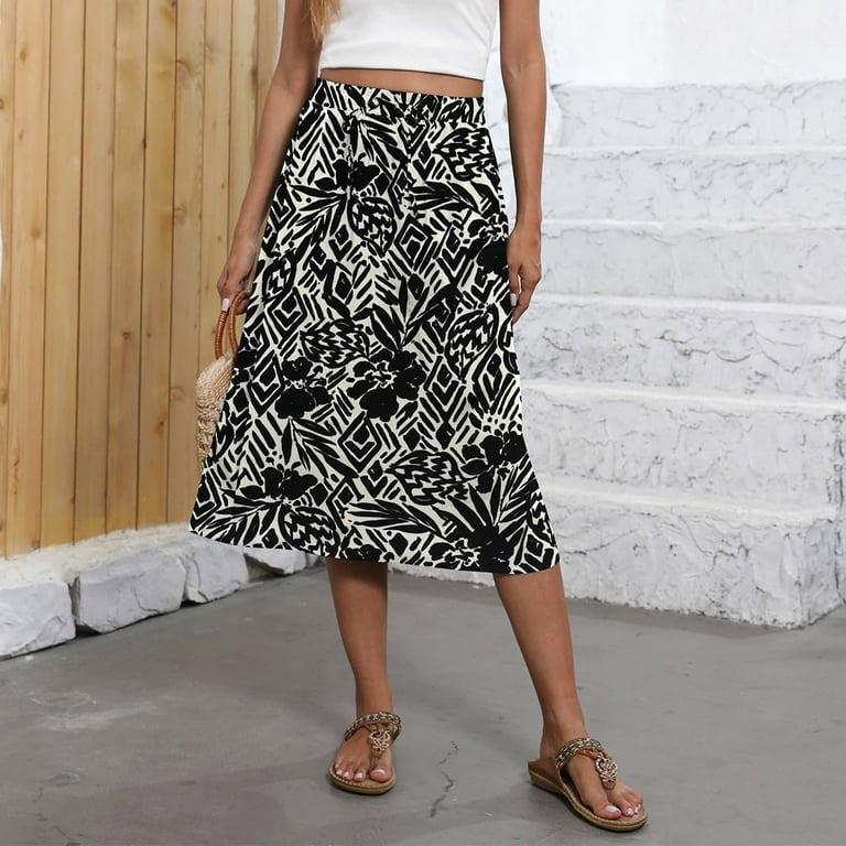 Skater Skirt Knee Length Boho Skirts Plus Size Mini Skirt BLACK