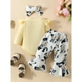 thumbnail image 3 of Bagilaanoe 3pcs Newborn Baby Girl Pants Set Long Sleeve Romper Tops + Flower Print Flare Trousers + Headband 3M 6M 9M 12M 18M Infant Casual Clothes, 3 of 9