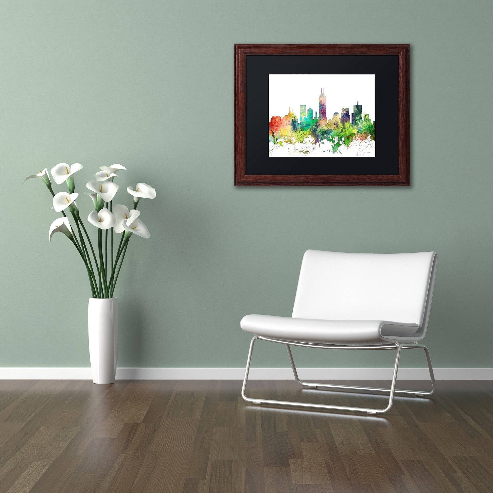 Trademark Fine Art "Indianapolis Indiana Skyline SP" Canvas Art by Marlene Watson, Black Matte, Wood Frame