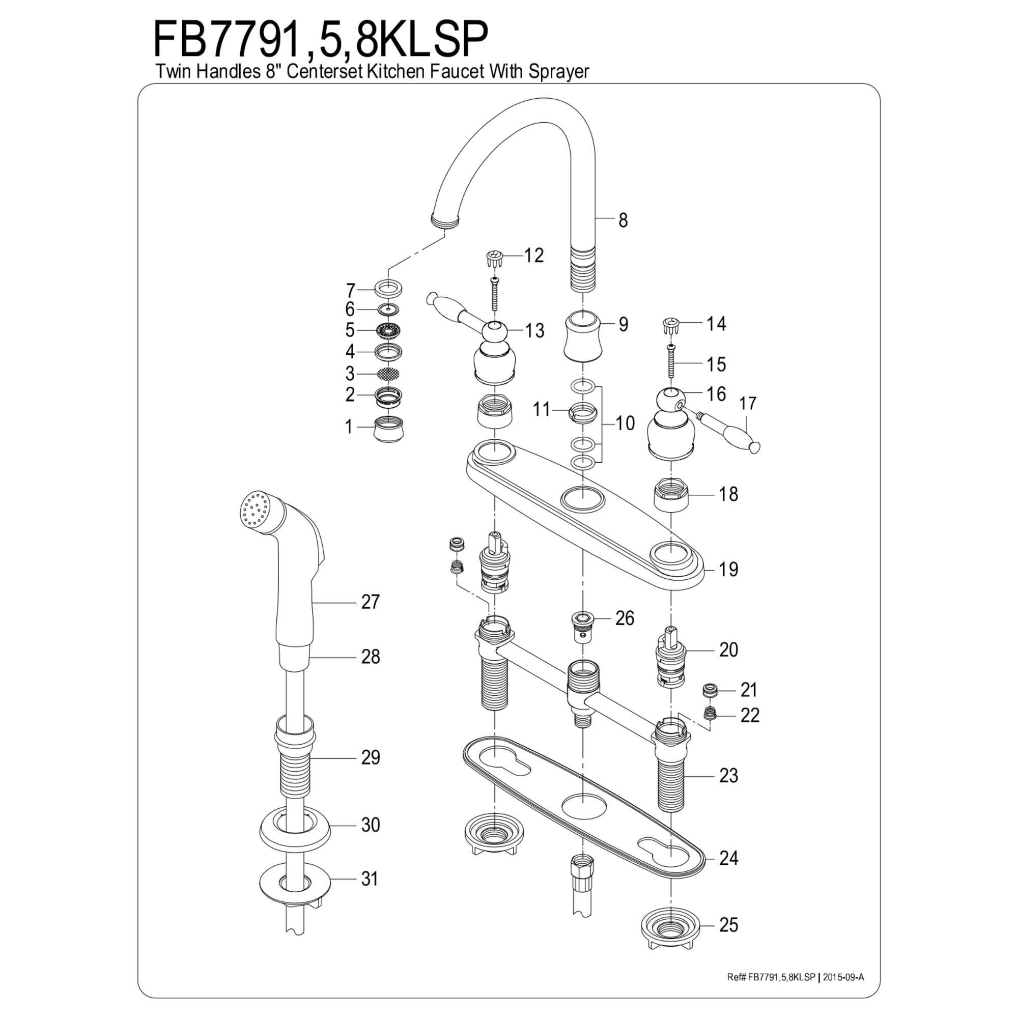 Kingston FB7795KLSP Knight Two-Handle 4-Hole 8" Centerset Kitchen Faucet with Side Sprayer in Oil Rubbed Bronze