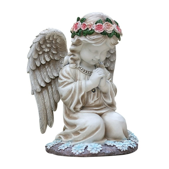 Holloyiver Praying Angels Figurine, Solar Garden Angel Statues, Waterproof Kneeling Angel Sculpture, Outdoor Decor Ornament for Patio Lawn Yard Balcony, Garden Gift, 8.1 Inch High