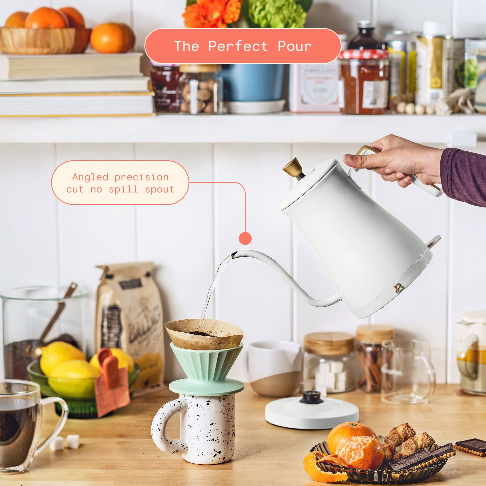 Beautiful 1-Liter Electric Gooseneck Kettle 1200 W, White Icing by Drew Barrymore