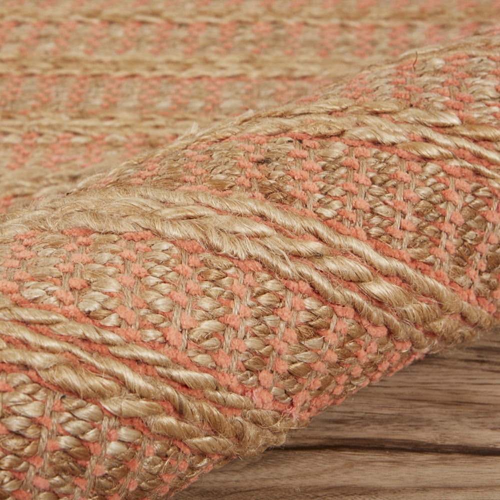 LR Home Ollie 9' x 12' Brown/Coral Striped Braided Jute Indoor Area Rug