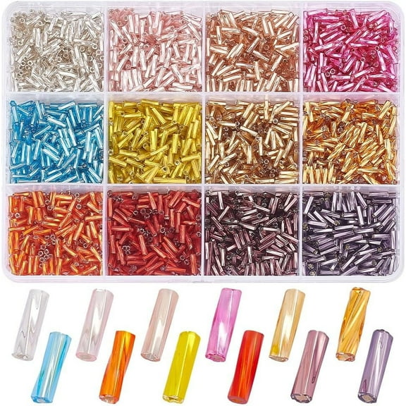 1Box 12 Colors Glass Twist Bugle Beads silvery Lined Round Hole Mixed Color 6x2mm Hole: 0.8mm about 295pcs/color 3540pcs/box