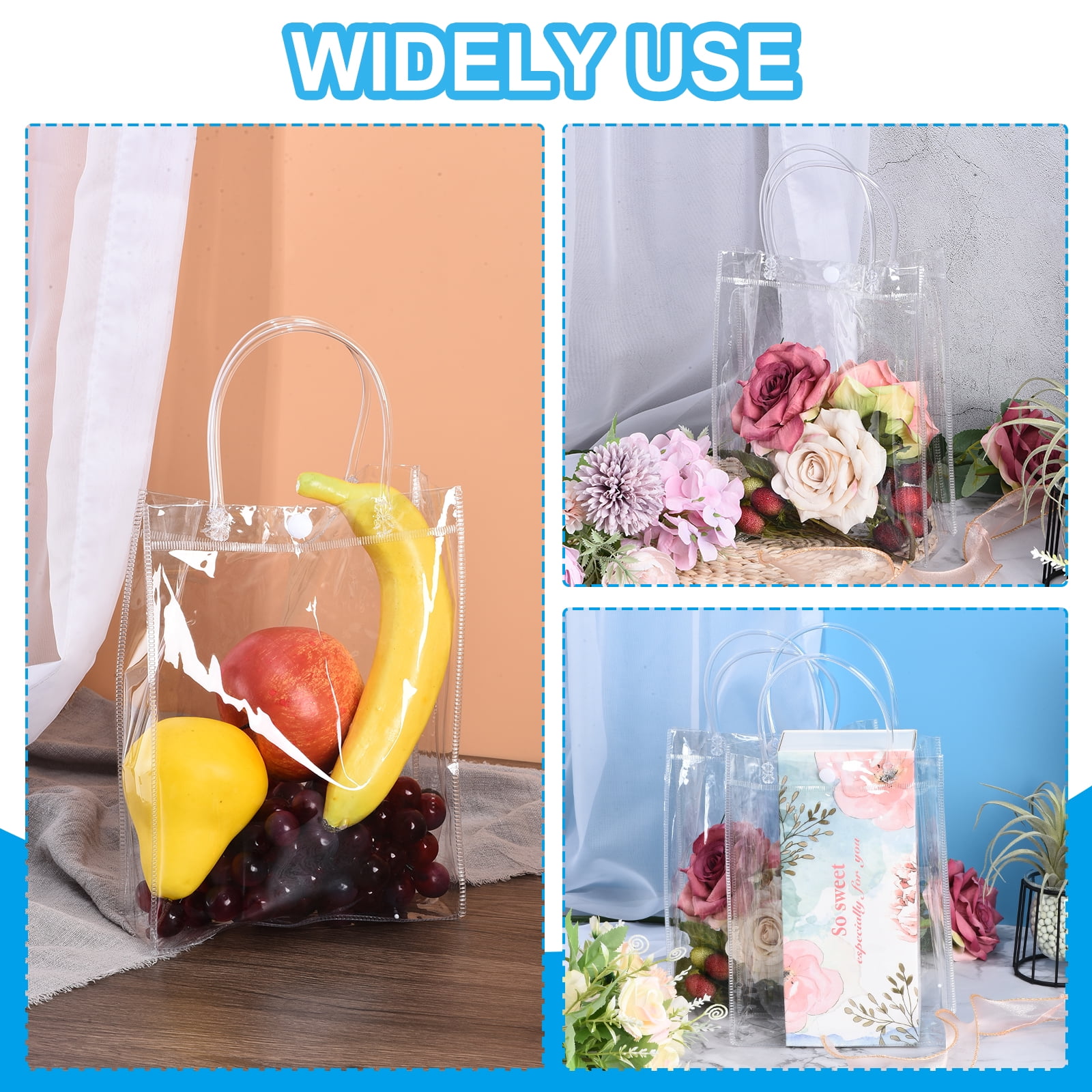 Unique Bargains Clear Reusable Mini Transparent Plastic Gift Wrap Tote Bag with Handles 50