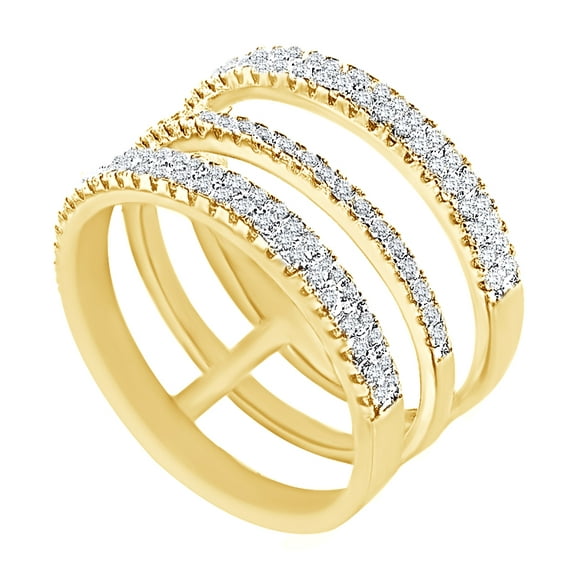 AFFY Round Cut Cubic Zirconia Five Row Ring in 14k Yellow Gold Over Sterling Silver, Ring Size - 4