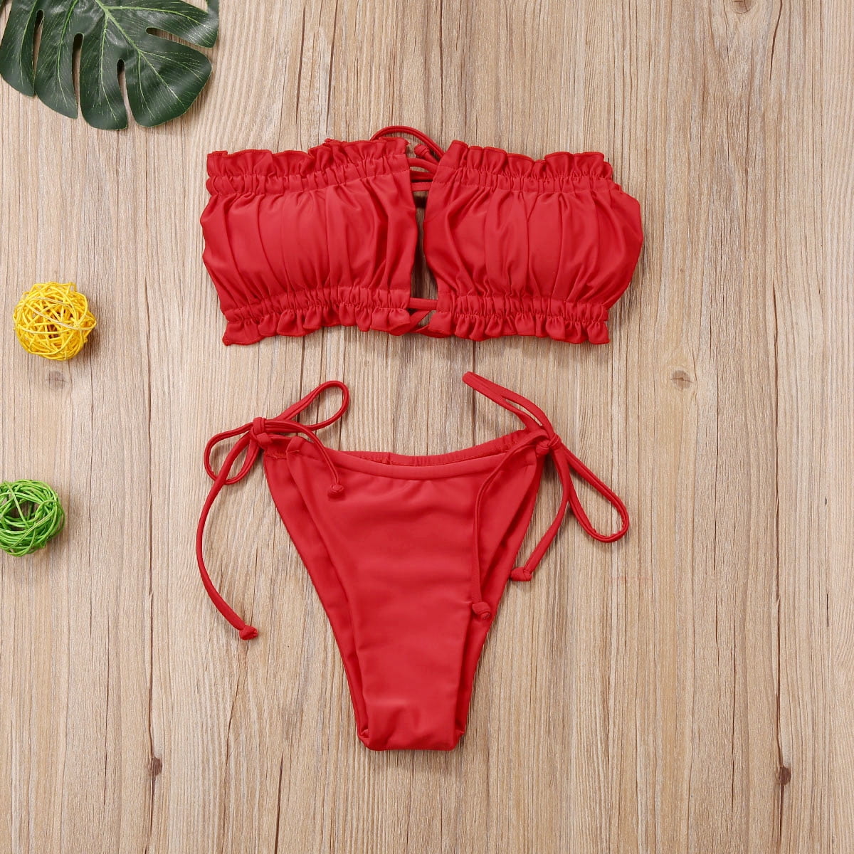 Mialoley Ensemble de Natation Uni pour Femmes, Haut de Bikini Bandage + Culottes à Lacets