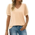 thumbnail image 2 of Elainilye Fashion Women's Shirts Causal V-Neck Vintage Solid Blouse Short Sleeve T-Shirt Summer Tops Blouse,Orange, 2 of 8
