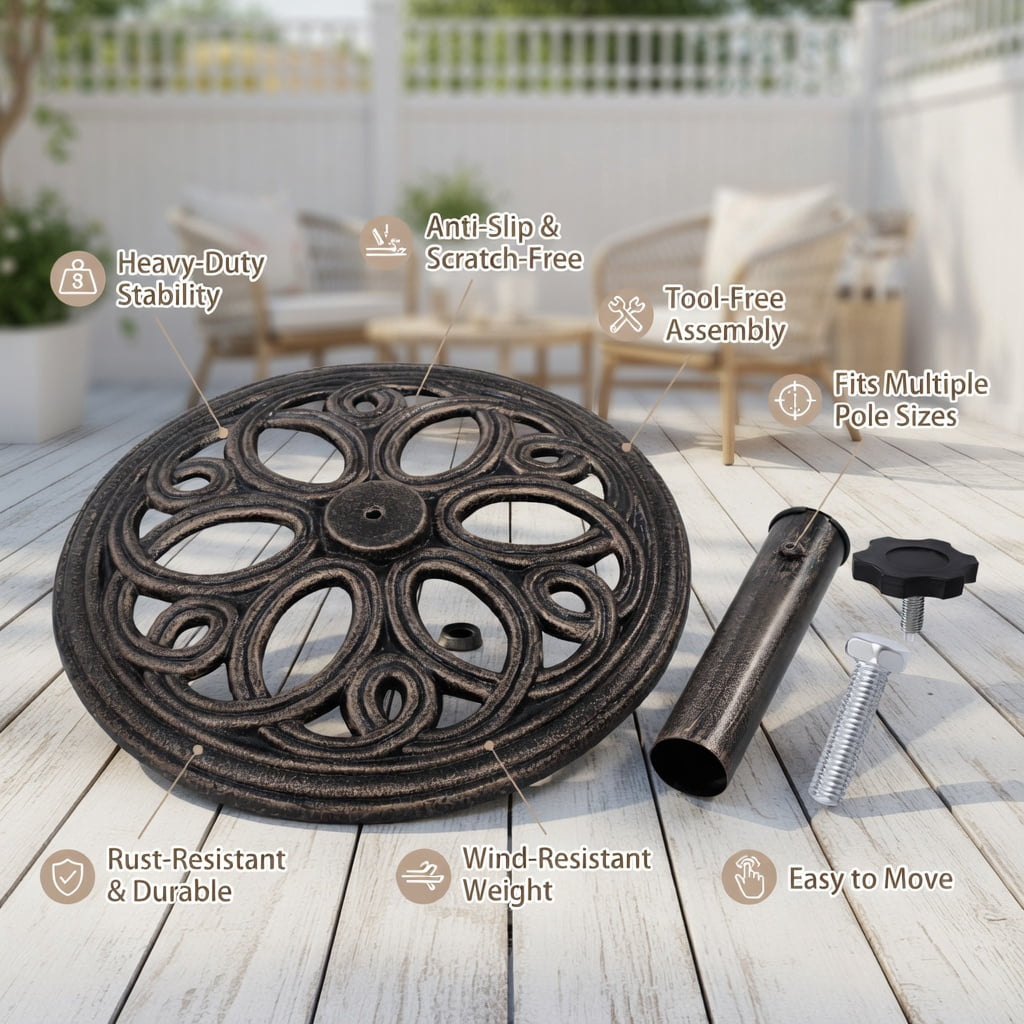 Resenkos Outdoor Umbrella Base, 23 Pounds 17 3/4 Inch Round Umbrella Base Stand, Black
