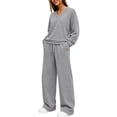 thumbnail image 4 of vdgthytj Sweatsuits Women 2 Piece Outfit Long Sleeve V-Neck Tops Drawstring Wide Leg Pants Fall Winter Athleisure Tracksuits(Small,Gray), 4 of 8