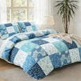 thumbnail image 3 of Exclusivo Mezcla 3-Piece Patchwork King Size Comforter Set, Microfiber Bedding Down Alternative Comforter for All Seasons with 2 Pillow Shams, Navy Blue, 3 of 8