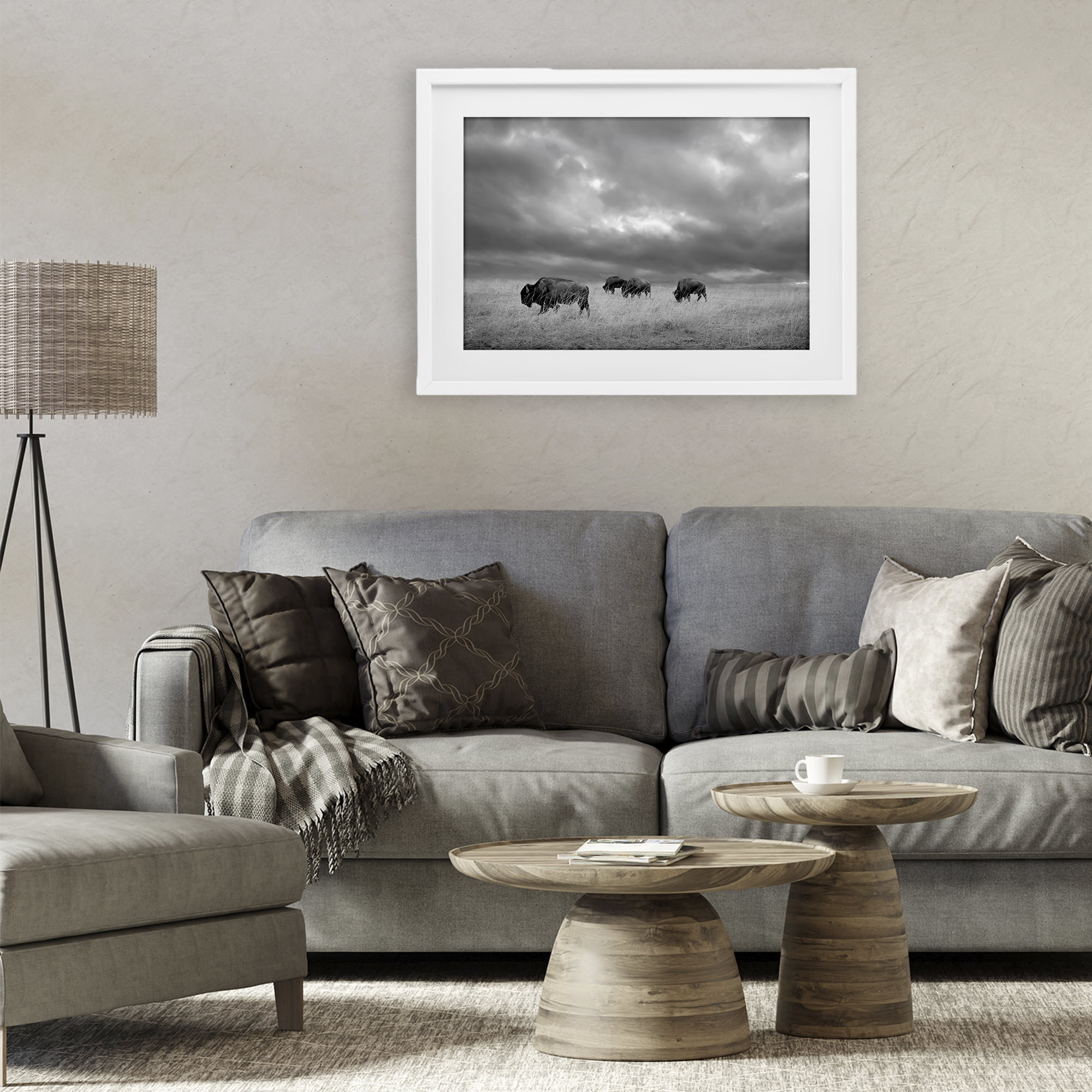Stupell Industries Bisons Under an Autumn Sky White Framed Print Under Glass, design by Steve Toole